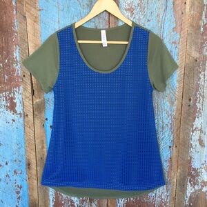 LuLaRoe Blue & Green Mesh Skater Top